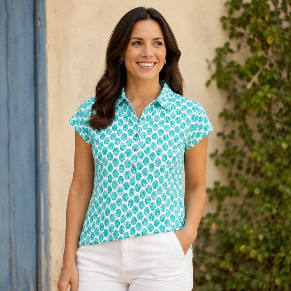 Charter Club Women's Short Sleeve Polo Top - Size Medium